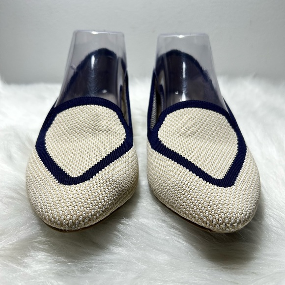 Birdies Shoes Birdies Blackbird Eggshell Navy Knit Point Toe Slip